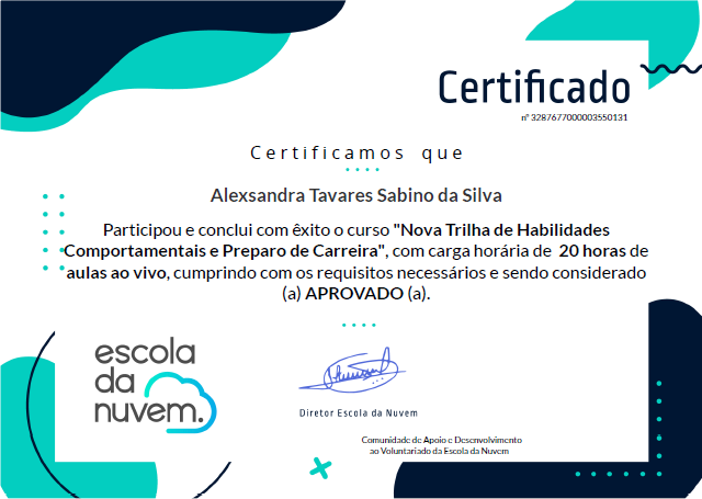 Certificado Nova trilha de habilidades comportamentais e preparo de carreira - escola da Nuvem